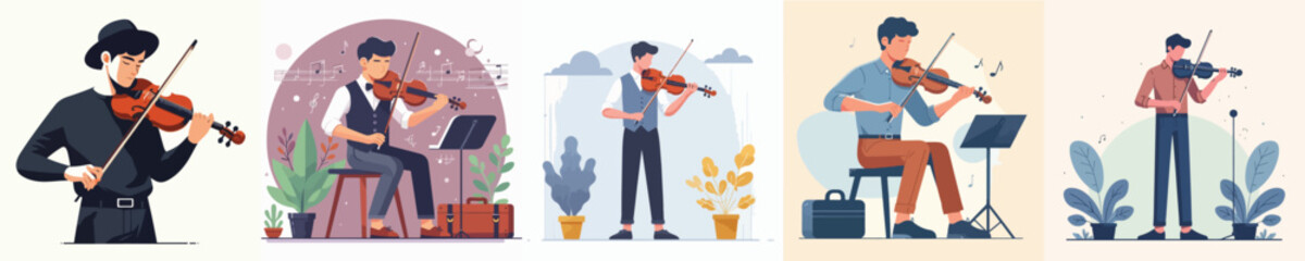 collection of vectors of young men playing the violin © Andreas