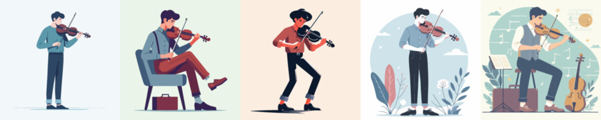 collection of vectors of young men playing the violin © Andreas
