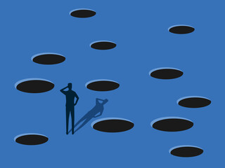 Businessmen are trapped in a black hole with many traps