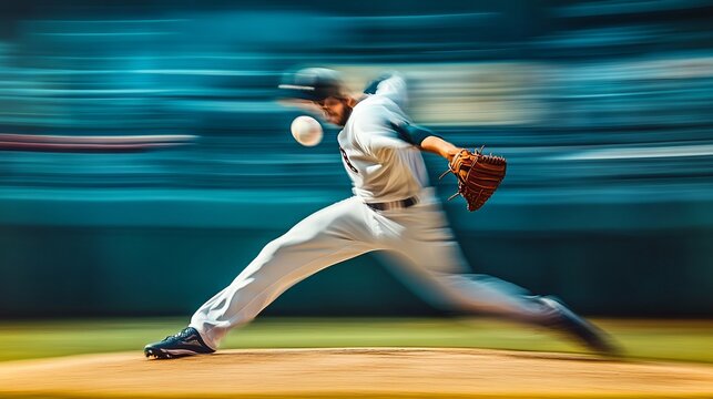 Intense motion captured in dynamic baseball pitching action scene