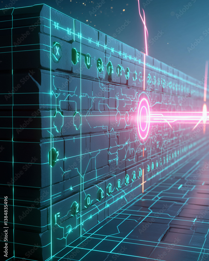 Poster brute force attack breach. password malware. security threat. hacking risk. cyber firewall. abstract