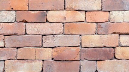 Fototapeta premium A textured wall made of red and brown bricks, showcasing various shades and sizes, creating a rustic and durable appearance.