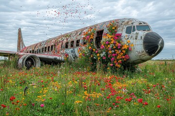 Floral Airplane Wreckage in a Wildflower Meadow