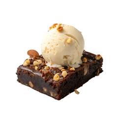 Fudge brownie with ice cream isolated on transparent background