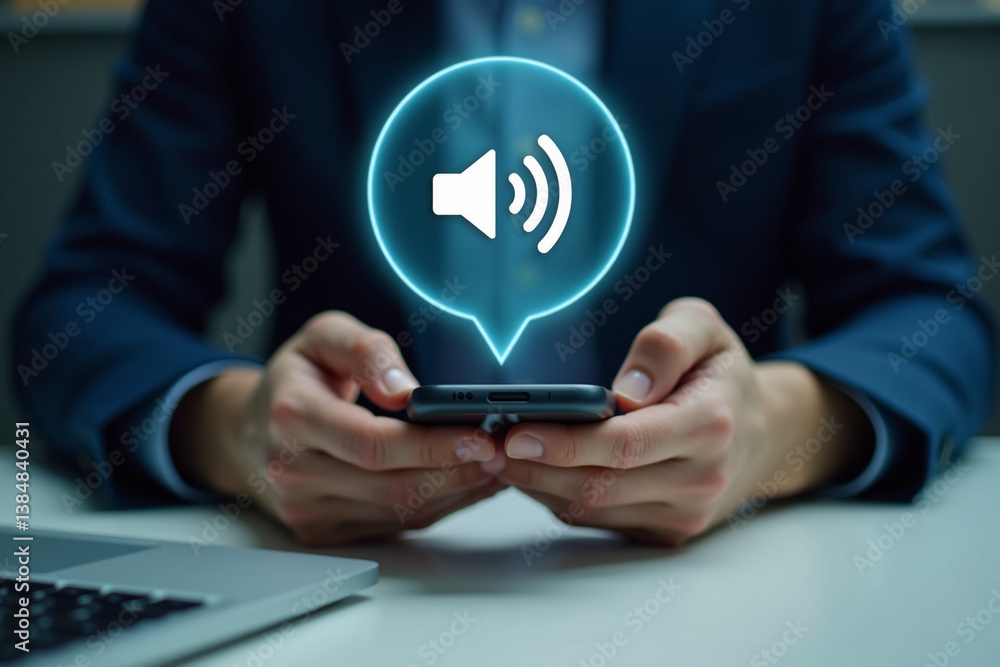 Aufkleber speaker mode concept. sound icon turn activated on appear in speech bubble on mobile smart phone in 