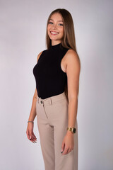blonde girl with blue eyes in studio photoshoot