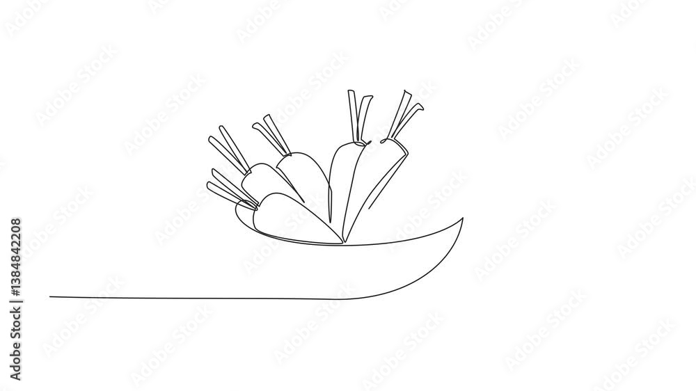 Aufkleber self drawing animation of single one line drawing 7 carrots in a bowl. cleaned and then processed in