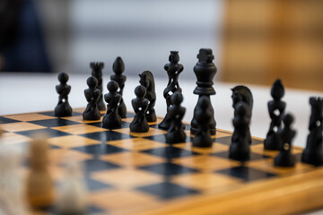close up of wooden chessboard