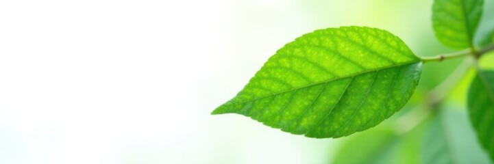 Obraz premium Close-up of single tree leaf on white background, twigs, green