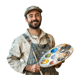 Happy painter with palette.