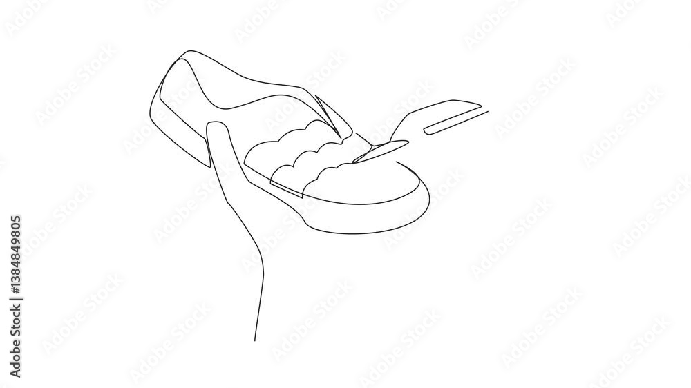 Poster animated self drawing of single one line drawing hand holding and opening the lid of the flash drive