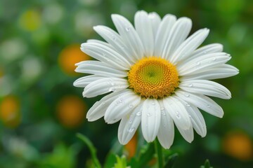 Obraz premium Beautiful daisy flower with water droplets in a vibrant garden setting during daytime