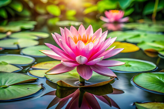lotus water lily blooming on water surface image