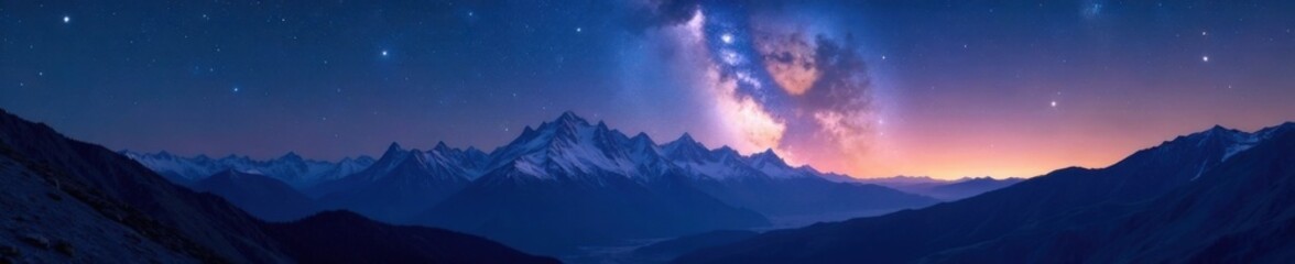 Milky Way Night Sky with Sparkling Stars Over Mountain Range , night sky, mountains, galaxy