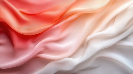 Fototapeta premium A visually captivating fabric texture featuring coral and peach tones flowing together, creating an ideal backdrop for fashion or interior design projects centered on softness and beauty.
