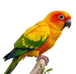 Sun Conure Perched on a Branch PNG