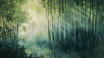 Naklejka premium Bamboo Forest In Soft Morning Light