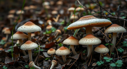 Nature of mushrooms in garden using as cover page background, created by generative ai