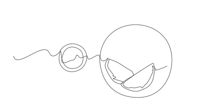 Animated self drawing of single one line drawing 5 pcs empanadas on a small round plate and make a circle line. Freshly cooked food. Sauce as a complement. National Empanada Day. Full length animation
