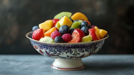 Vibrant Fruit Salad in an Ornate Bowl