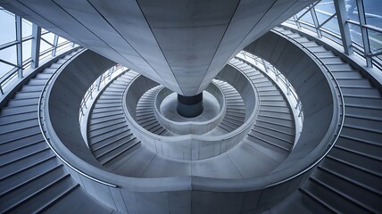 Fototapeta premium A mesmerizing double helix concrete staircase, modern architecture.