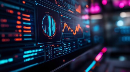 Futuristic Data Analytics Dashboard with Colorful Graphs and Metrics
