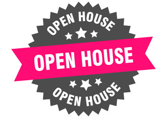 open house. open house round pink label isolated on transparent background