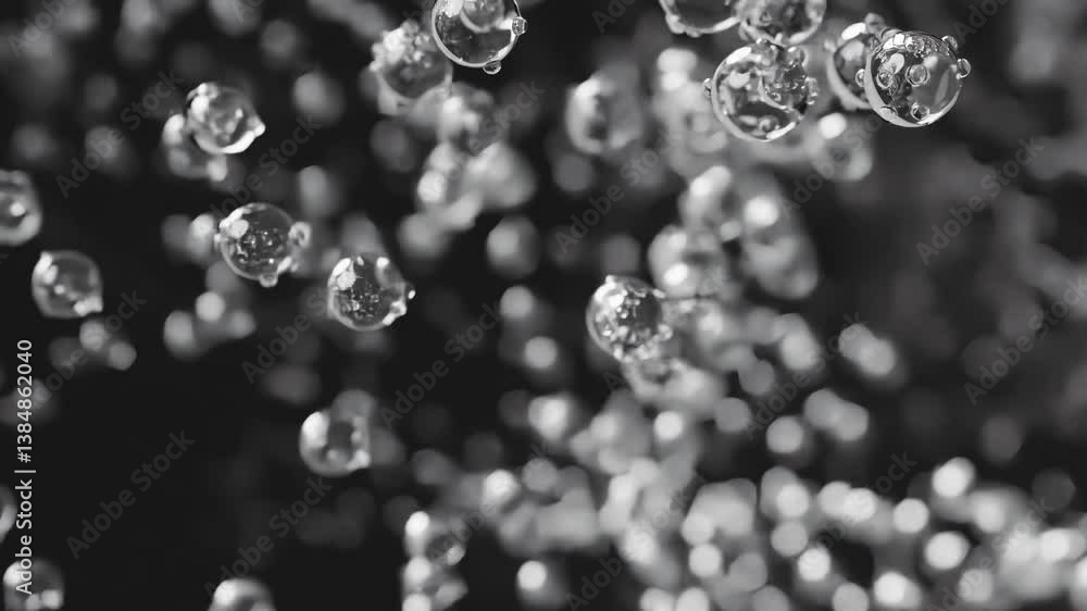 Poster 3d rendering abstract moving bubble animation with dark background