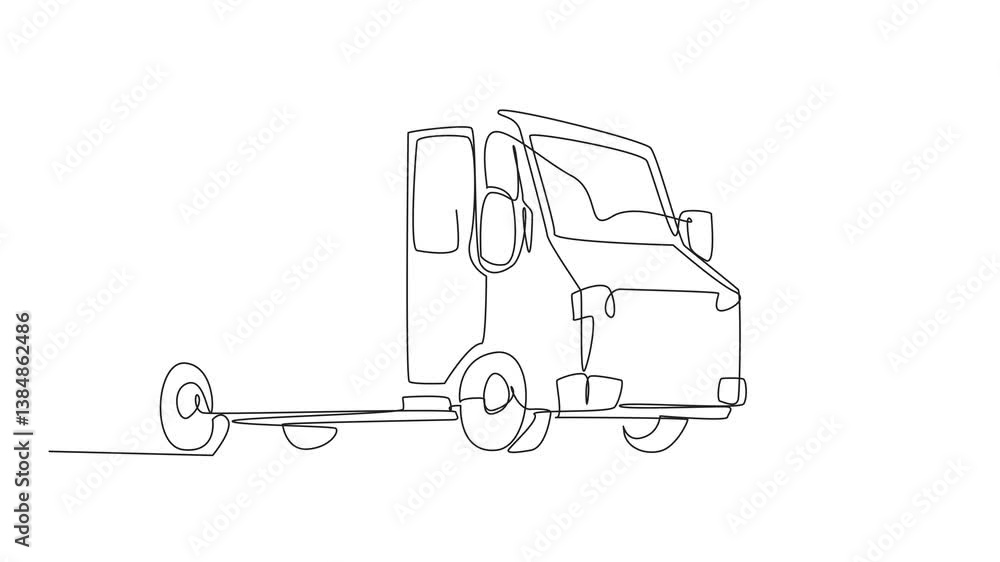 Poster animation of single continuous line drawing school bus with pictures of books on the side of body. p