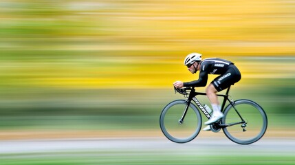 Cyclist in Motion on a Scenic Path Surrounded by Autumn Colors