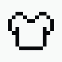 black and white T-shirt pixel art icon vector illustration.