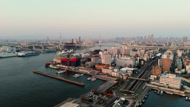 Stunning Aerial View of Osaka Bay Area, Japan