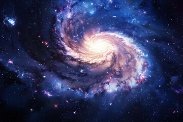 A vibrant spiral galaxy illuminated by stars and cosmic dust in deep space