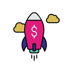 Rocket with Dollar Sign icon isolated on a white background. Vector illustration.