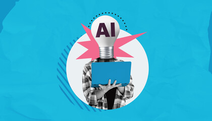 AI creativity concept with lightbulb head.