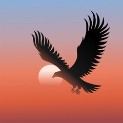 Obraz premium Illustration of an eagle silhouette flying at sunset