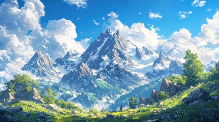 Fototapeta premium Mountain landscape, sunny day, hiking, peaceful scene, background use