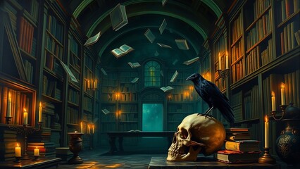 Mysterious Dark Academia Study Scene - Gothic Intellectual Atmosphere