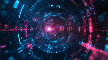 Fototapeta premium Abstract tunnel with glowing neon lights in blue and pink colors in a circular arrangement