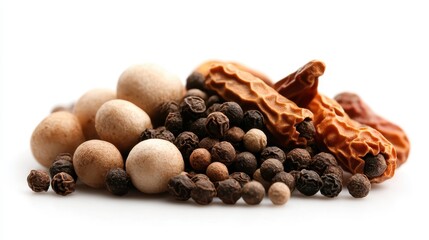 A vibrant mix of spices and seeds artfully arranged, showcasing the texture and variety of ingredients for culinary creations in a minimalist presentation.