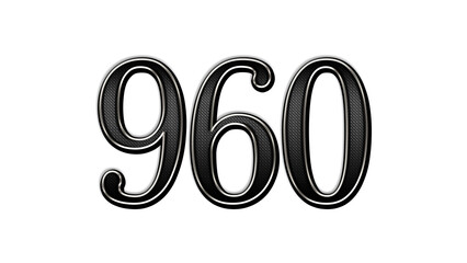 black metal 3d design of number 960 on white background.