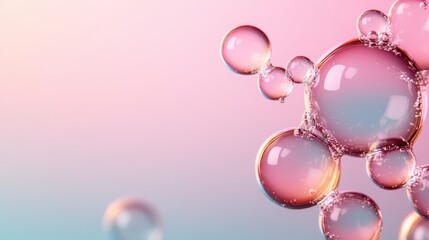 A collection of translucent bubbles floating against a soft pink and blue gradient background, creating a dreamy and soothing visual experience that's captivating.
