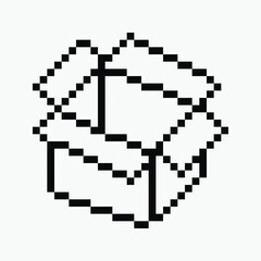 black and white cardboard box pixel art icon vector illustration.