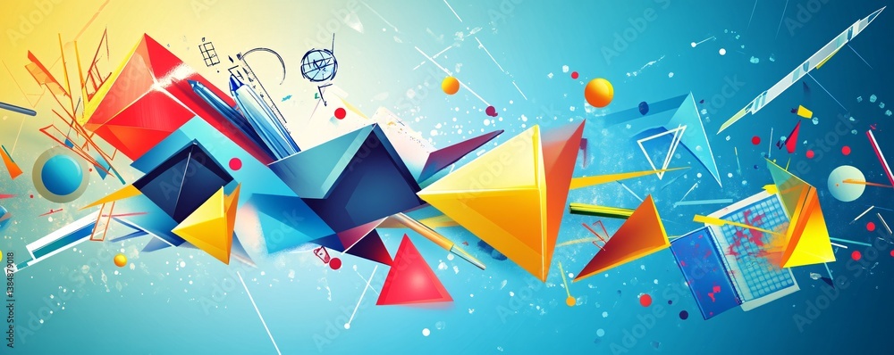 Poster colorful abstract geometric shapes background exploding with ideas