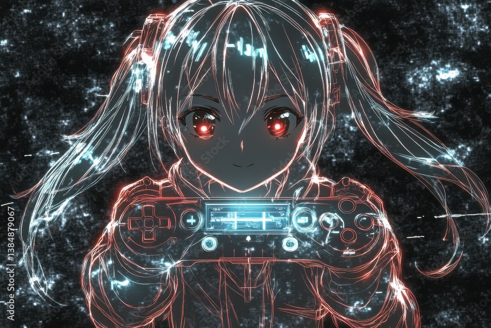 Poster A clock with intricate gears and metallic elements in a retro-futuristic anime girl centered in the image.