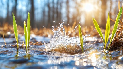 Spring rebirth new growth emerging from water