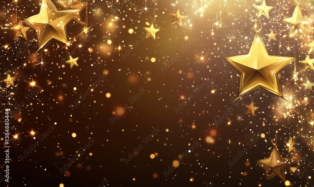 Poster golden stars and sparkling lights creating a festive and glamorous background