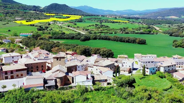 Aerial view of a picturesque spanish village nestled in the countryside