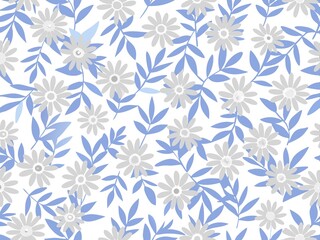 seamless pattern with flowers and leaves, floral pattern for textile design and digital papers, seamless background with leaves