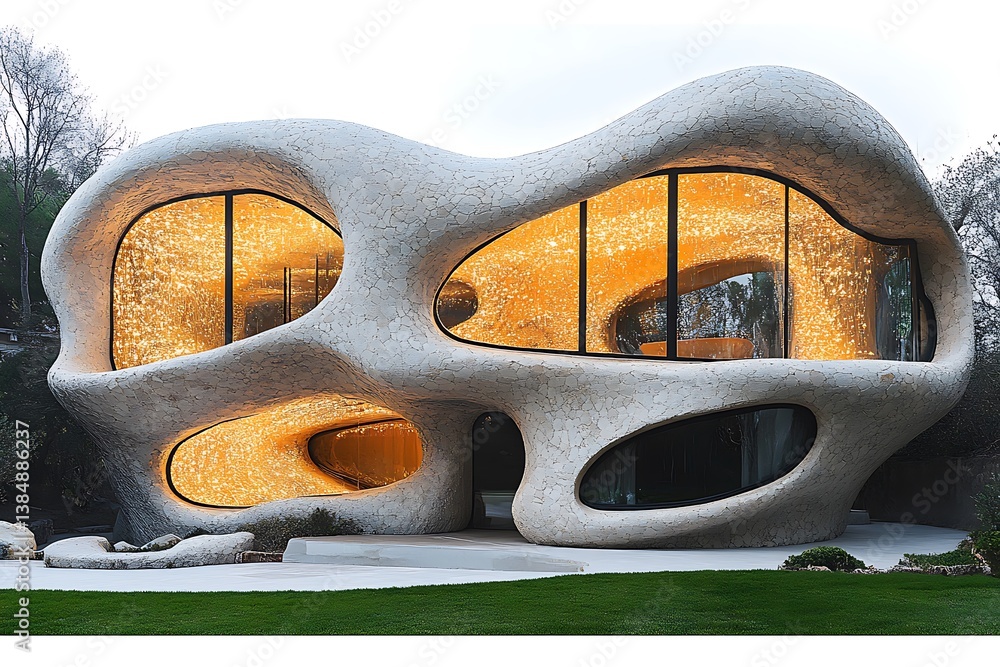 Poster a structure covered in a shell mimicking a geode’s form.